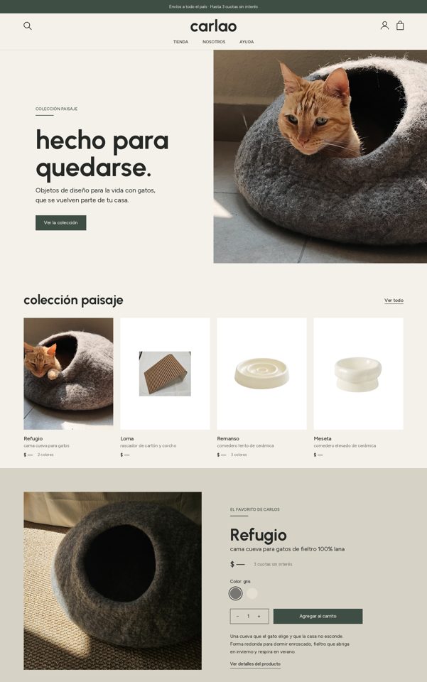 Tiendanube store home: hero, Colección Paisaje products and featured product
